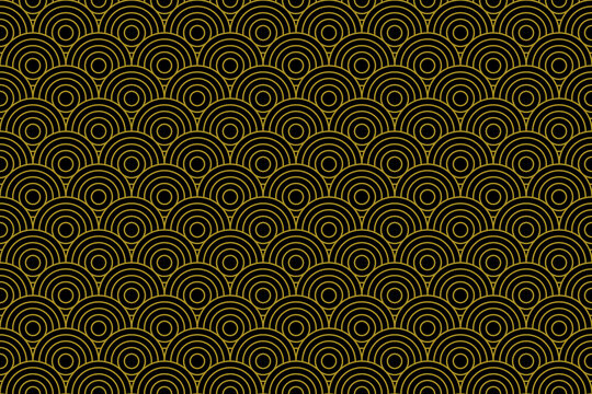 Seamless black and gold vintage art deco circles pattern vector.