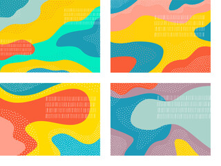 Fun background set featuring playful doodle textures trendy shapes and vibrant gradients for creative designs and modern layouts