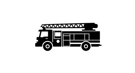 Fire Engine Silhouette with Ladder and Details