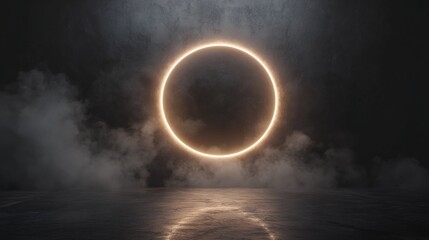Obraz premium Illuminated Circular Neon Light in Smoky Environment