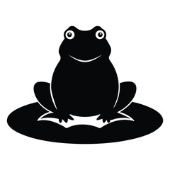 Toad Sitting on Lily Pad Vector Silhouette
