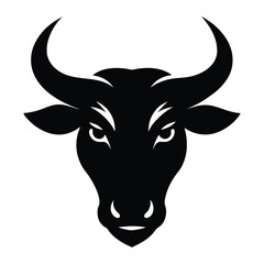 Bull Head with Wide Horns Vector Silhouette