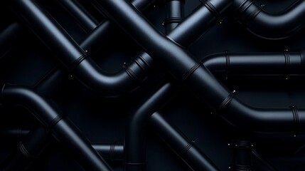 Abstract industrial background of intertwining black pipes creating a dark pattern