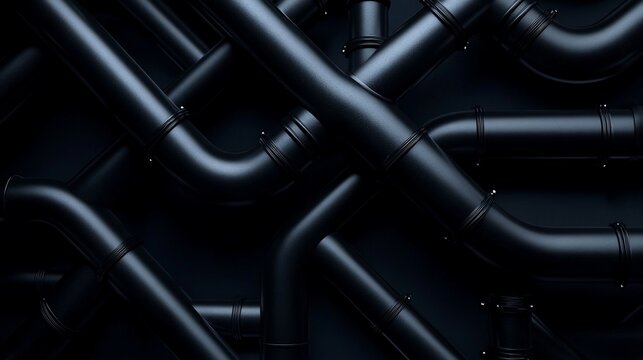 Abstract industrial background of intertwining black pipes creating a dark pattern