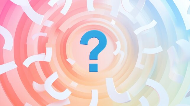 Vibrant question mark surrounded by curved shapes, perfect for concepts like uncertainty, queries, and problem-solving on a colorful background - Powered by Adobe