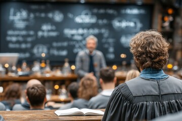 Obraz premium Classroom Learning Environment with Students Focused on a Lecture Academic Setting Education