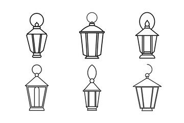Set of lantern line art vector illustrations