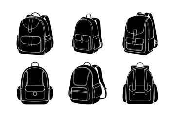 Set of black backpack isolated on white