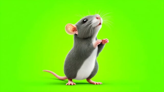 a charming cartoon rat looking upward against vibrant background, expressing innocence and curiosity. The rat stands with paws together, its eyes sparkling