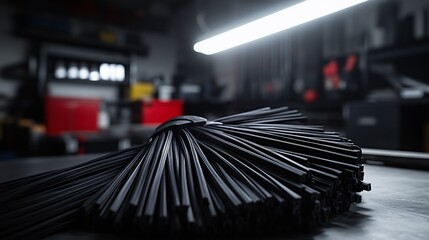 Close-up of Plastic Straps for Wheel Balancing in a Workshop Setting