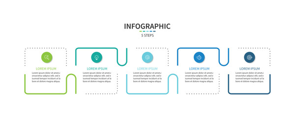 Business infographic template. 5 Step timeline journey. Process diagram, Infographic elements vector illustration.	