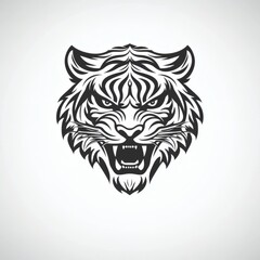 Roaring Tiger Head with Vector, Black White, and Animal Logo.