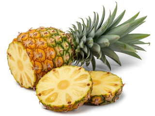 Fresh pineapple slices isolated on white background tropical fruit