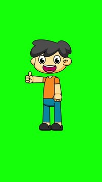 Thumbs Up Cartoon Boy. Positive Gesture Animation in 4K. Greenscreen Character Clip 