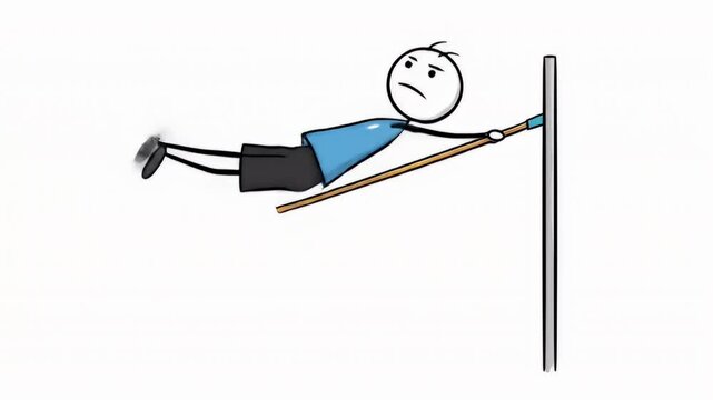 Animated Stickman Painting a Vertical Line on a White Background with a Brush Eye Level View Action and Movement