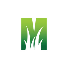  Initial M Letter Lawn Care Logo Concept.