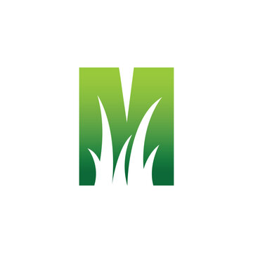  Initial M Letter Lawn Care Logo Concept.