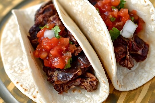 Tacos de Tripa Mexico beef tripe tacos rich in iron and collagen crispy and flavorful shown on tortilla with salsa