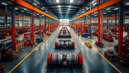Large Industrial Manufacturing Plant Interior with Heavy Machinery and Equipment