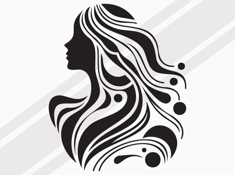 Abstract Geometric Woman Silhouette in Black Shape Modern Minimal Female Art Design Illustration