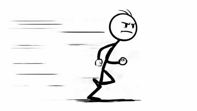 Energetic Black Stick Figure Running Fast with Speed Lines on White Background Symbolizing Urgency