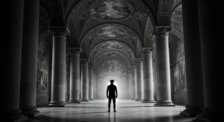 Devil Silhouette in Grand Hall with Columns