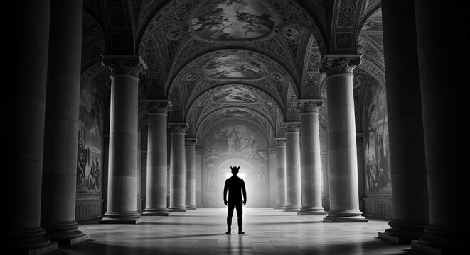 Devil Silhouette in Grand Hall with Columns