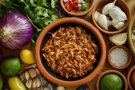 Tinga de Pollo Puebla traditional Mexican cuisine high in lean protein and vitamin B6 from shredded chicken shown in authentic setting with fresh ingredients