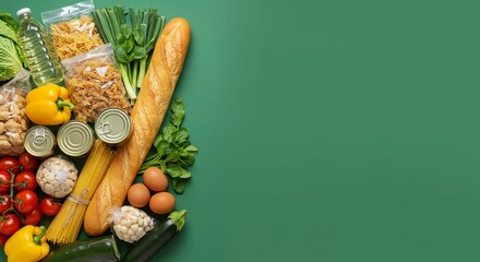 Fresh Food Still Life with Produce and Pantry Items