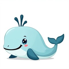 Obraz premium Cute Baby Blue Whale Character Isolated on White Background