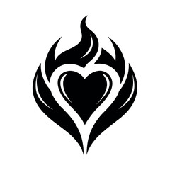 heart with fire silhouette icon on white background