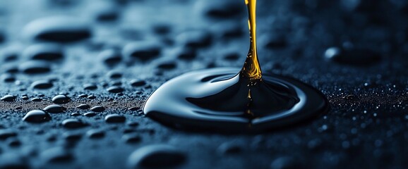 Close-up Macro Shot of Viscous Liquid Dripping onto Dark Matte Surface