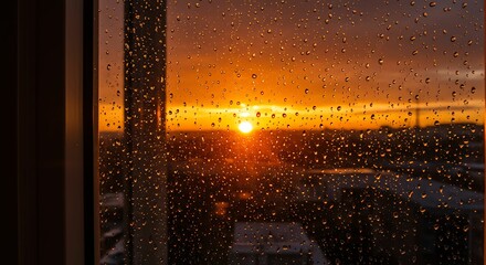 Sunset Through Window Raindrops