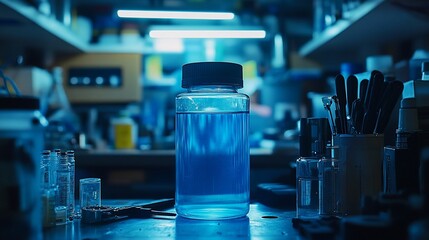 Blue liquid in a lab jar: Scientific research and experimentation in the laboratory
