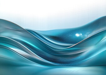 Smooth flowing abstract waves in shades of blue and teal with reflective surface and subtle grid pattern creating a futuristic and calm atmosphere
