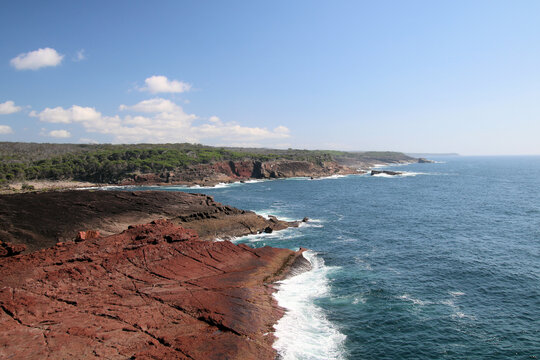 Red shale on the sapphire coast. Pulpit Rock in Beowa National Park New South Wales Australia. 