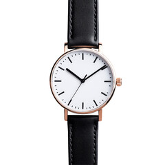 Minimalist girls fashion watch with leather strap on transparent background

