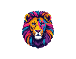 Pop Art Style Lion Head with Vibrant Multicolor Mane
Artistic lion head illustration inspired by pop art, featuring bold colors like pink, orange, cyan, and purple. A striking and energetic image 