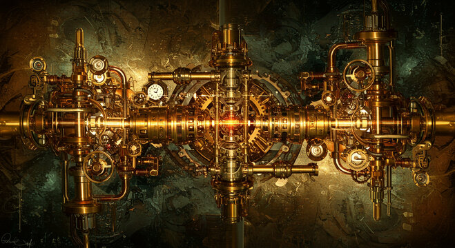 Elaborate machine Steampunk energy core with metallic components