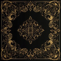 Ornate gold decorative design on a black background.