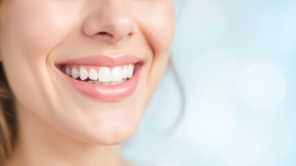 Obraz premium Bright and Radiant Smile of Young Woman with Healthy Teeth and Soft Natural Background
