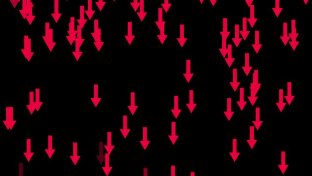 Red arrows falling on black background. rain of red arrows animation.