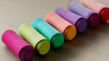 Macro shot showing arrangement of colorful pastel crayons on a textured surface with light and shadow, studio composition. - Powered by Adobe