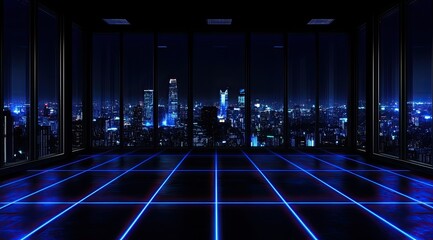 Dark, futuristic city view from high-rise