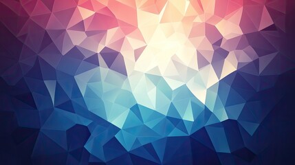 Obraz premium an abstract digital art piece featuring a vibrant sky with hues of blue, pink, and orange. the artwork is characterized by geometric shapes, creating a sense of depth and dimension within the image