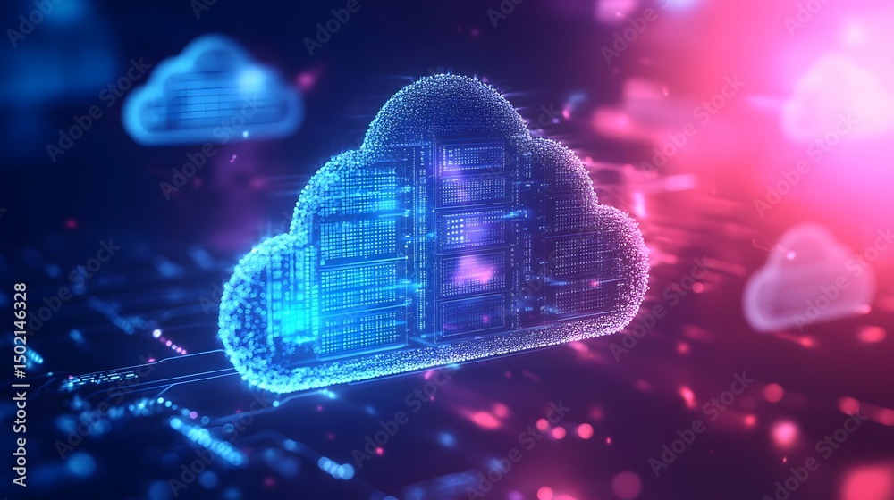 Poster 3d rendering of a cloud computing infrastructure.