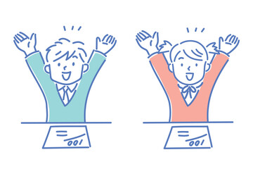 テストで100点を取って喜ぶ女の子と男の子