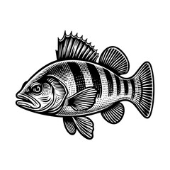 Fototapeta premium Zander fish sketch engraving black and white outline. Scratch board imitation.