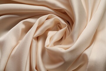 Obraz premium Beige crumpled silk fabric as background, top view