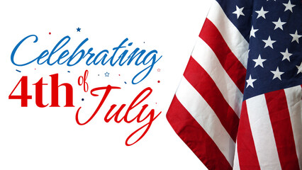4th of July Independence Day Wallpaper with American flag on the Side, patriotic background. USA,...